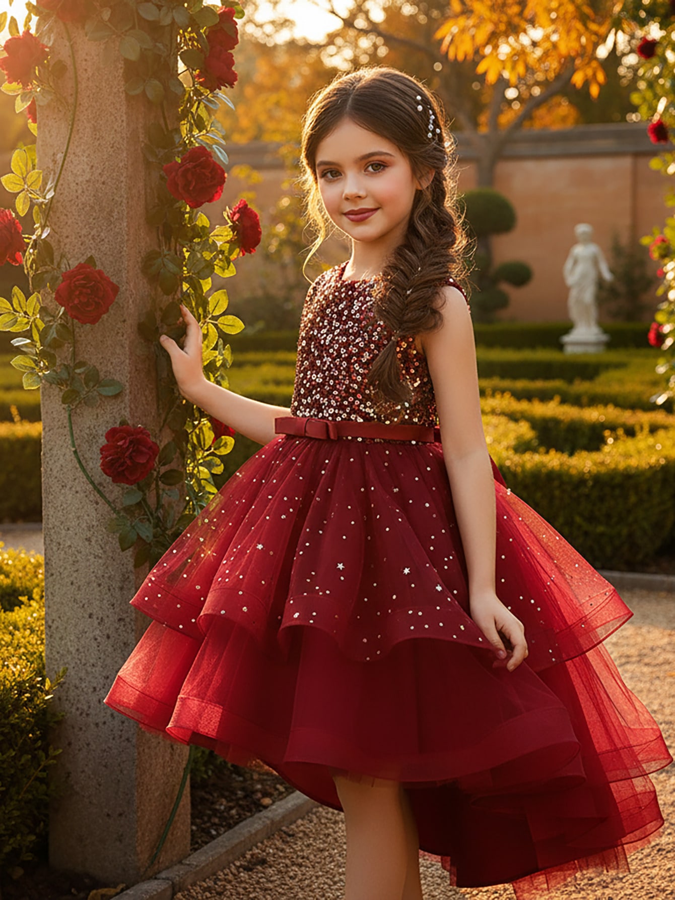Glitter Tablecloth - Sukienka dla dziewczynki, księżniczka, kwiatowa, cekiny,