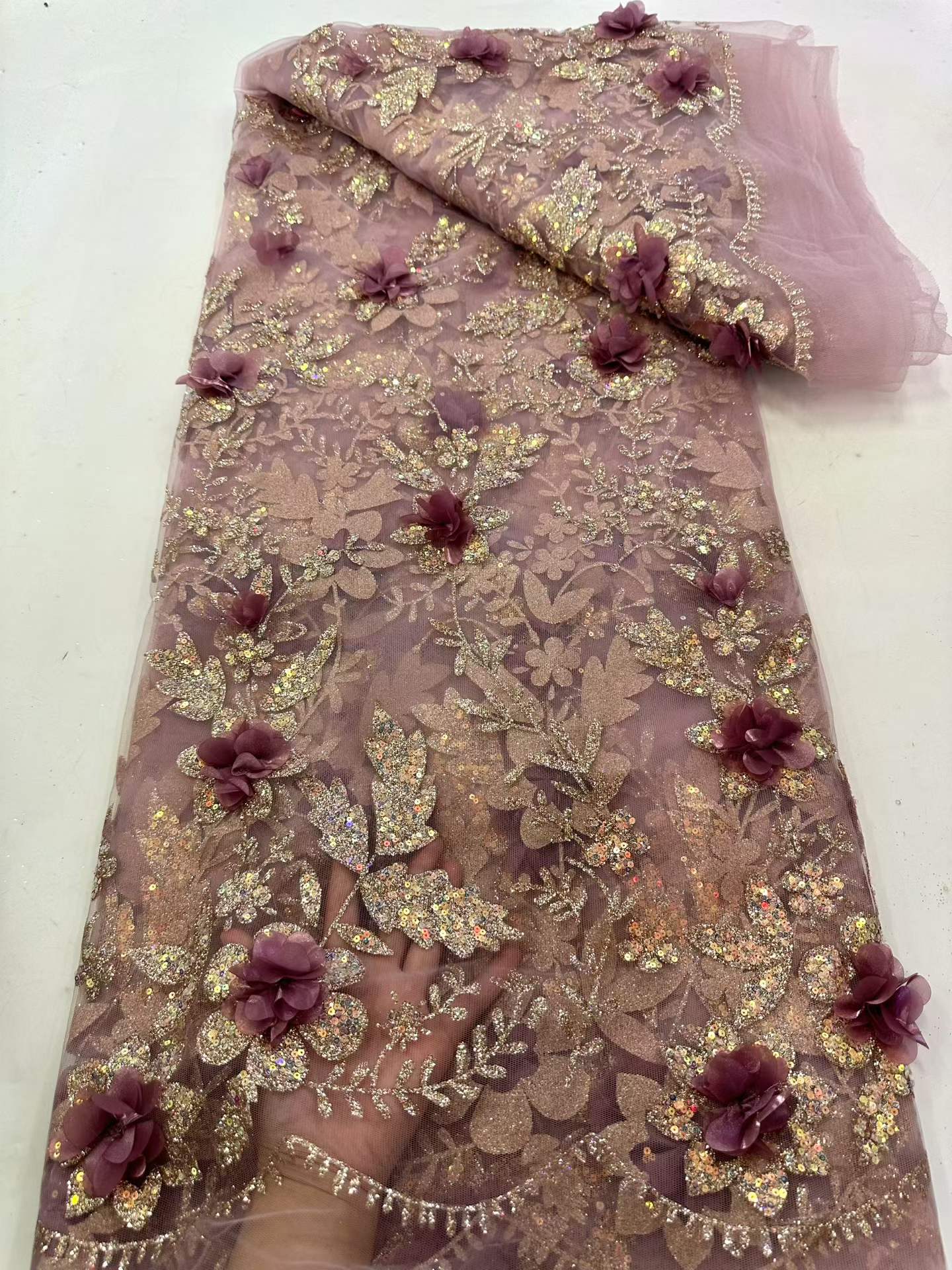 Glitter Tablecloth - Afrykańska koronka haftowana cekinami, nigeryjskie koronki