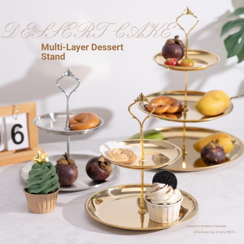 Cupcake Stand Tier - Złoto-srebrny 2/3-poziomowy stojak na ciasto, wieża