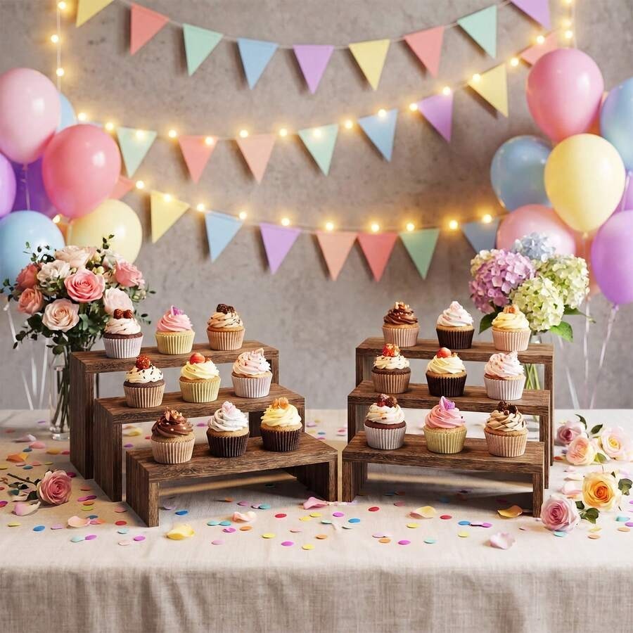 Cupcake Stand Tier - 6 szt. Drewnianych Stojaków Ekspozycyjnych, Drewniane