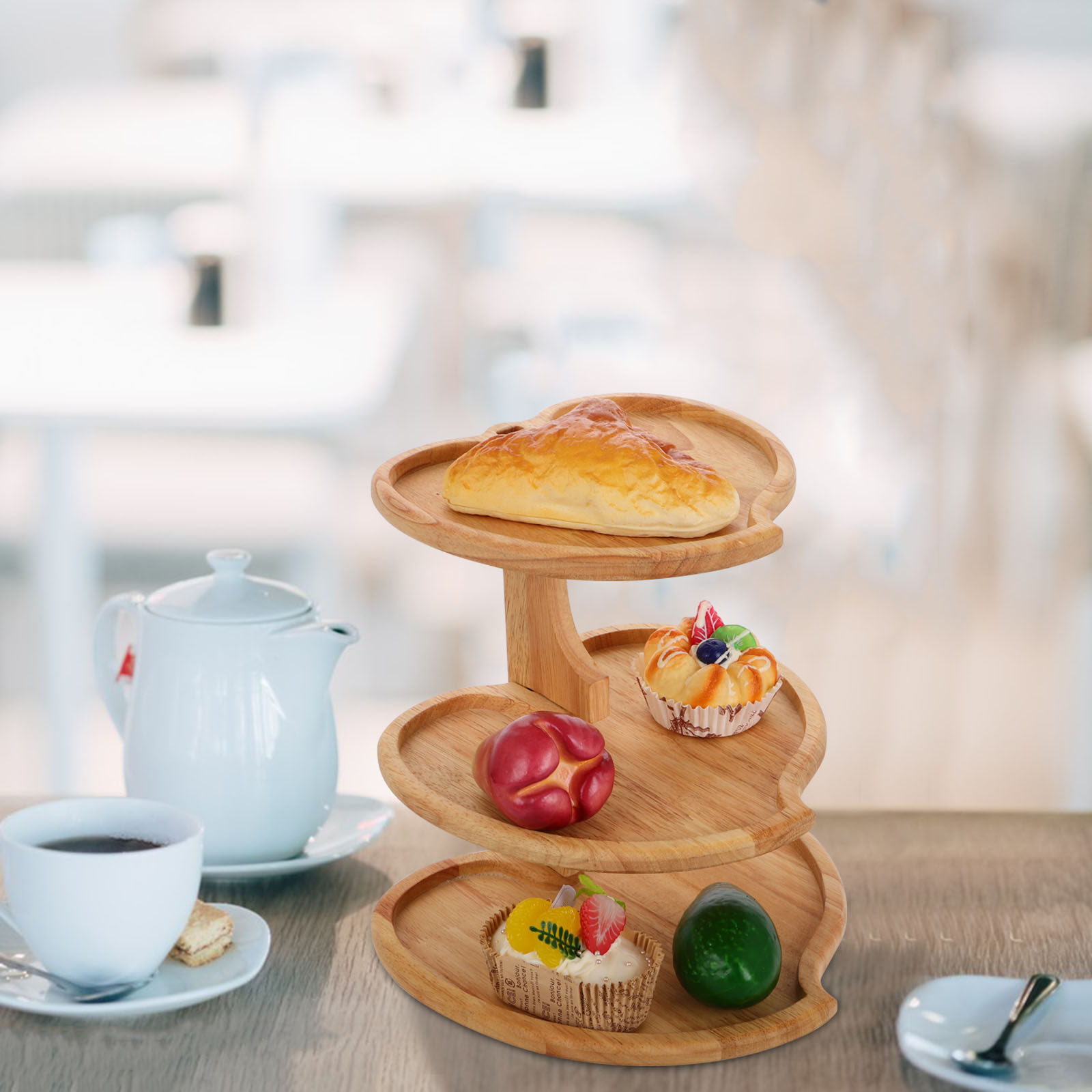 Cupcake Stand Tier - 3-poziomowa drewniana taca w kształcie serca,